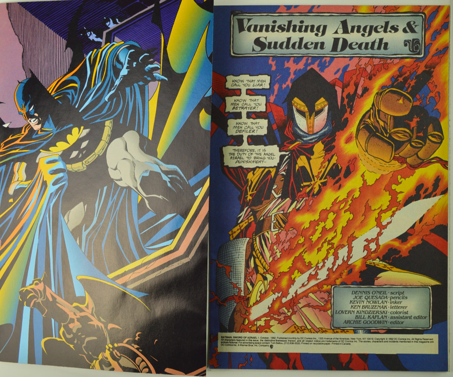 Batman: Sword of Azrael #1 (1992) DC Comics | "Book One" | First Appearance of Azrael | Joe Quesada Cover Art