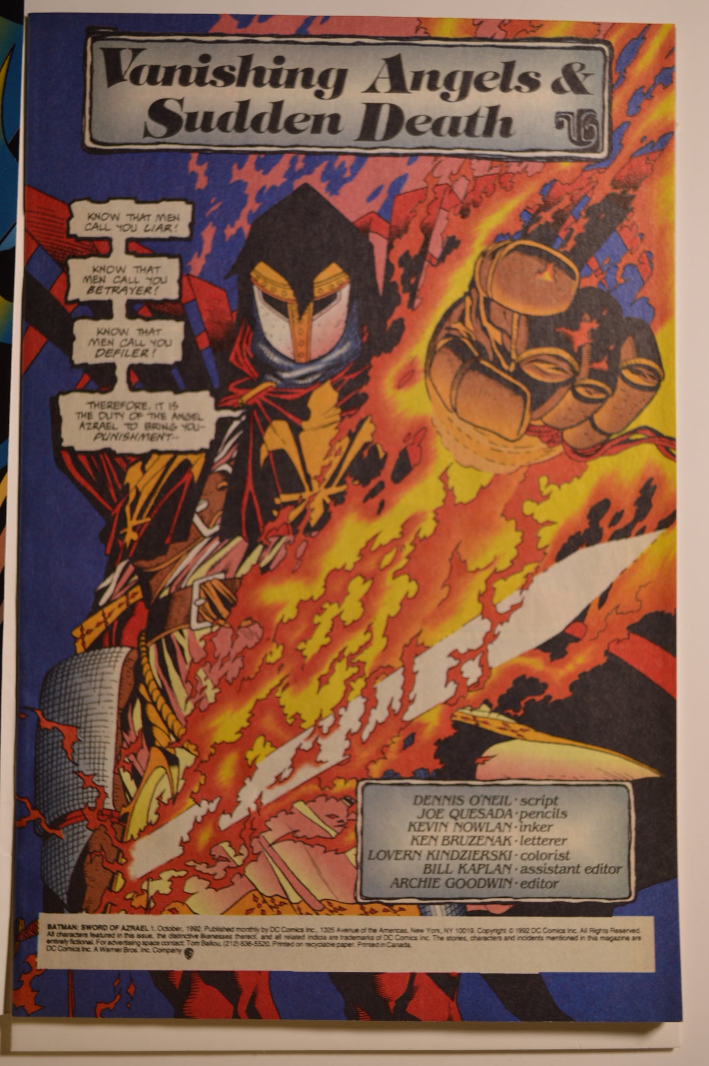 Batman: Sword of Azrael #1 (1992) DC Comics | "Book One" | First Appearance of Azrael | Joe Quesada Cover Art