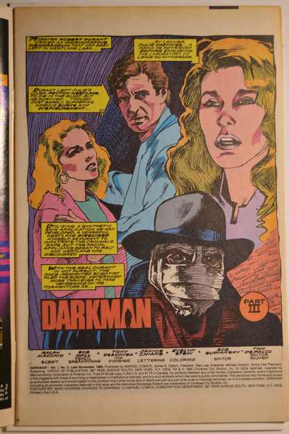 Darkman #3 (1990) Marvel Comics | "The Final Fury!" | Very Fine Condition