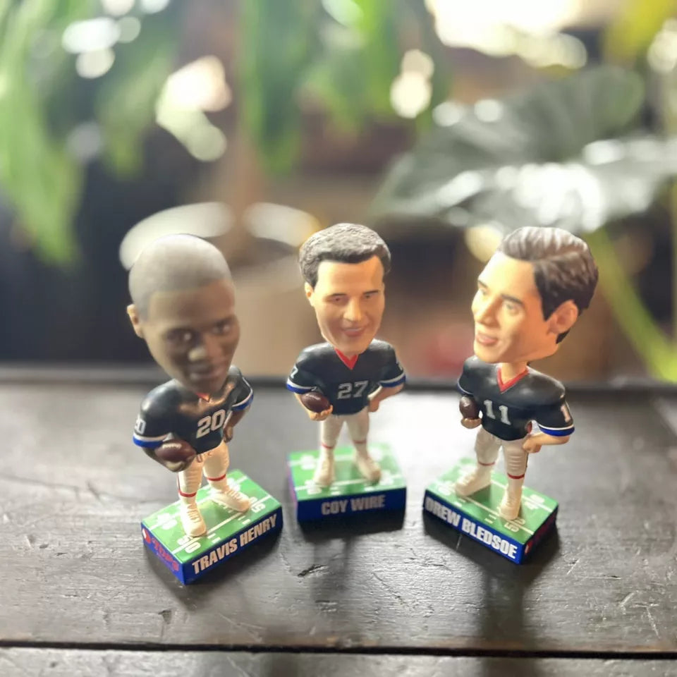 2004 Topps Buffalo Bills Bobbleheads Set – Drew Bledsoe, Travis Henry, and Coy Wire